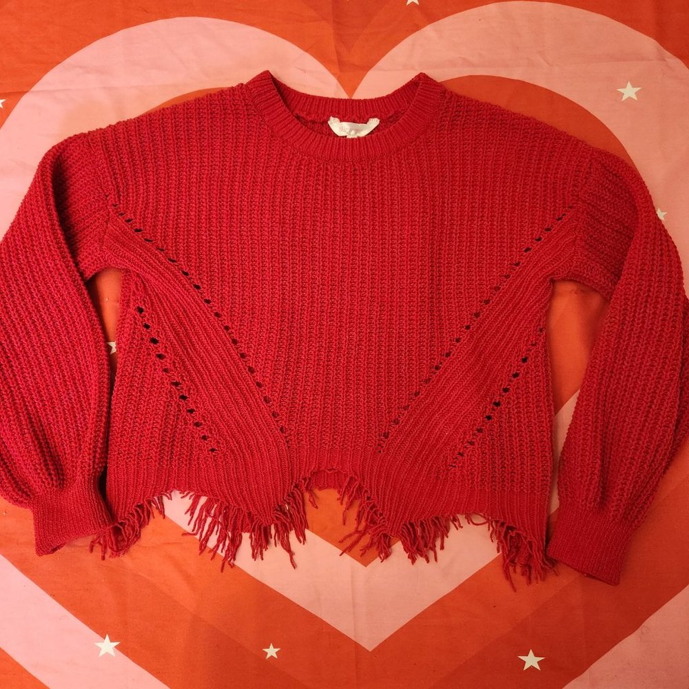 crop NoBo medium knitted red frilly sweater